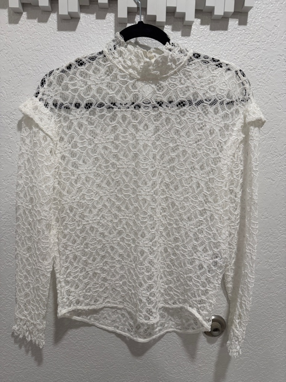 Sandro Paris Women's White Lace High-Neck Blouse